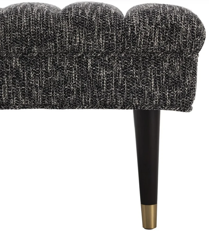 Casa Padrino Luxus Sitzbank Schwarz / Messingfarben 68 x 50 x H. 45 cm - Gepolsterte Massivholz Bank - Wohnzimmer Möbel - Hotel Möbel - Luxus Kollektion