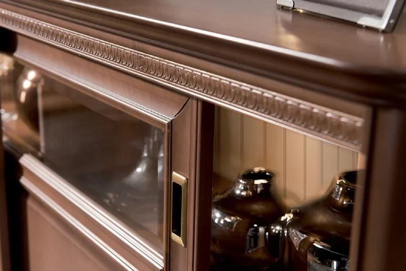 Casa Padrino Luxus Jugendstil Sideboard Braun / Cremefarben 191,7 x 45,6 x H. 122,3 cm - Massivholz Schrank mit 2 Schiebetüren - Wohnzimmerschrank - Büroschrank - Barock & Jugendstil Möbel