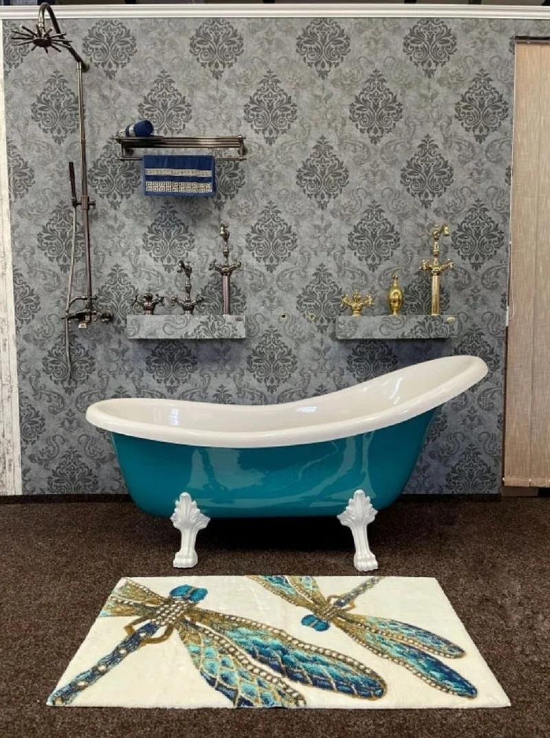 Casa Padrino Luxus Jugendstil Badewanne Türkis / Weiß 174 x 83 x H. 81 cm - Freistehende Retro Badewanne mit Löwenfüßen - Retro Badezimmer Möbel