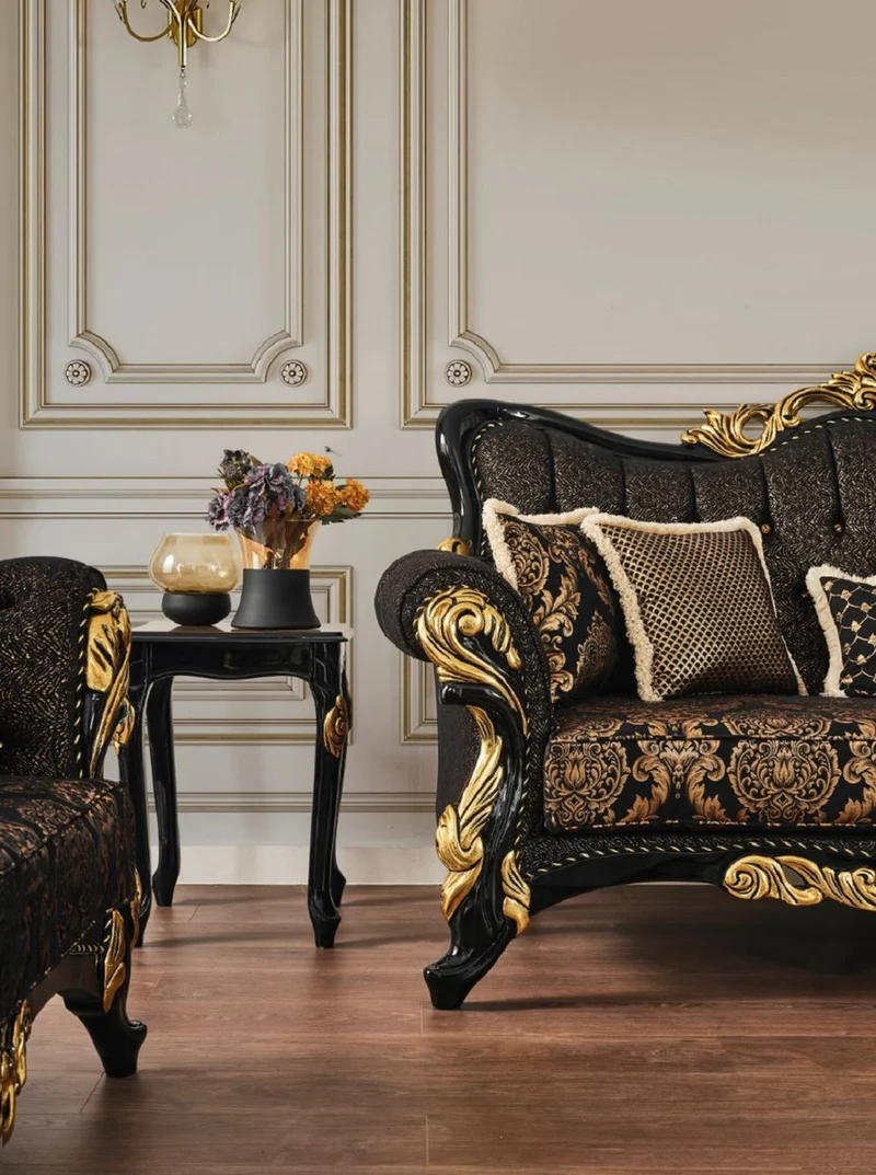Casa Padrino Luxus Barock Beistelltisch Braun / Schwarz / Gold 46 x 44 x H. 60 cm - Prunkvoller Massivholz Tisch mit Tischplatte in Marmoroptik - Barock Wohnzimmer Möbel