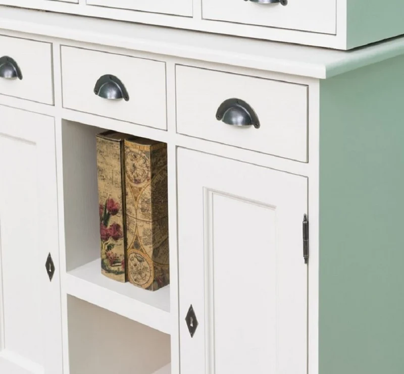 Casa Padrino Landhausstil Schrank Weiß 97 x 40 x H. 210 cm - Massivholz Regalschrank mit 2 Türen und 6 Schubladen - Möbel im Landhausstil