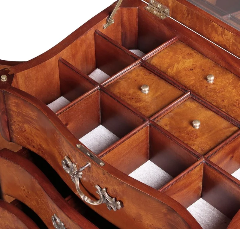 Casa Padrino Luxus Barock Schmuckkommode Hellbraun / Braun / Silber 56 x 36 x H. 128 cm - Edle Massivholz Kommode mit Spiegel - Schmuckschrank im Barockstil - Barock Möbel