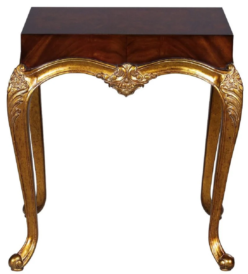 Casa Padrino Luxus Barock Beistelltisch Dunkelbraun / Antik Gold - Prunkvoller Massivholz Tisch im Barockstil - Barock Wohnzimmer Möbel