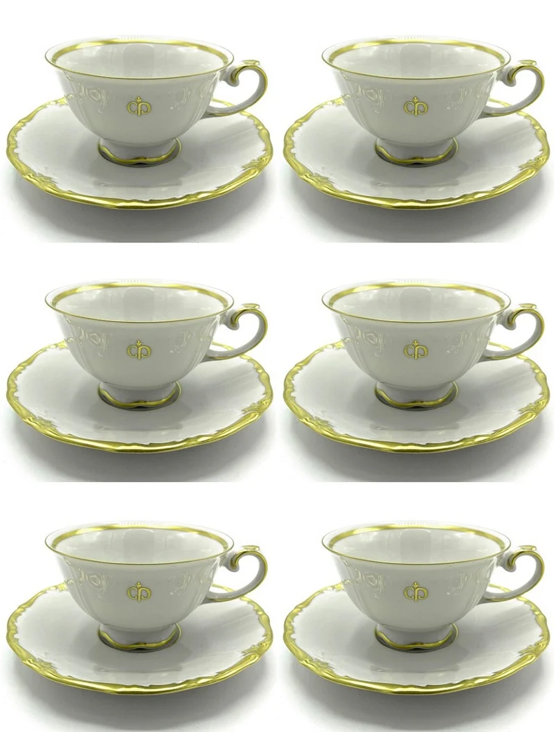 Casa Padrino Luxus Barock Kaffeetassen 6er Set Weiß / Gold - Edles Reichenbach Porzellan - Made in Germany