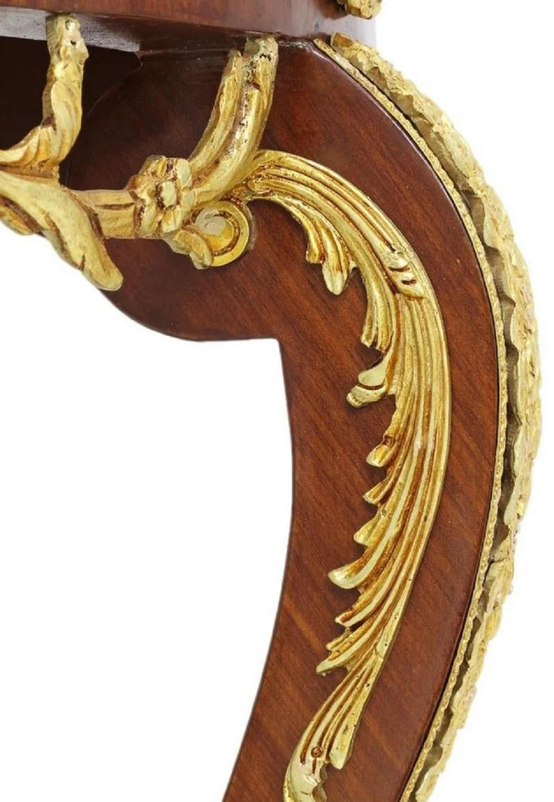 Casa Padrino Barock Beistelltisch Braun / Gold / Rot Ø 55 x H. 78 cm - Runder Massivholz Tisch im Barockstil - Barock Wohnzimmer Möbel