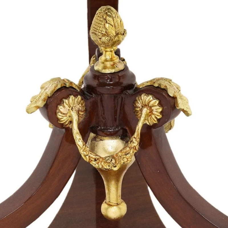 Casa Padrino Barock Beistelltisch Braun / Gold / Rot Ø 55 x H. 78 cm - Runder Massivholz Tisch im Barockstil - Barock Wohnzimmer Möbel