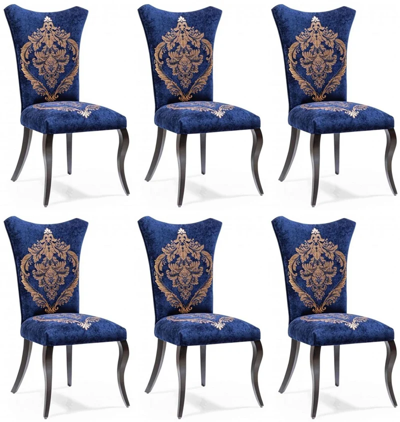 Casa Padrino Barock Esszimmer Stuhl Set Royalblau / Gold / Schwarz 50 x 47 x H. 105 cm - Küchen Stühle 6er Set - Barock Esszimmer Möbel