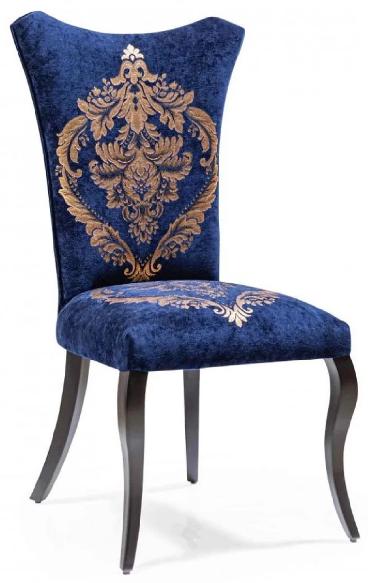 Casa Padrino Barock Esszimmer Stuhl Set Royalblau / Gold / Schwarz 50 x 47 x H. 105 cm - Küchen Stühle 6er Set - Barock Esszimmer Möbel