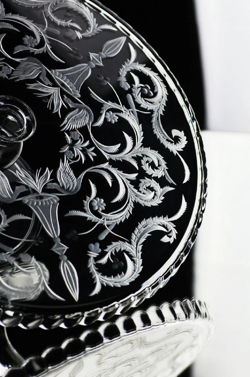 Casa Padrino Luxus Kuchenteller Silber Ø 32 x H. 12 cm - Handgefertigte und handgravierte Glas Kuchenplatte - Hotel & Restaurant Accessoires - Luxus Qualität