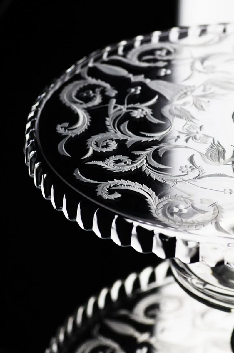 Casa Padrino Luxus Kuchenteller Silber Ø 32 x H. 12 cm - Handgefertigte und handgravierte Glas Kuchenplatte - Hotel & Restaurant Accessoires - Luxus Qualität