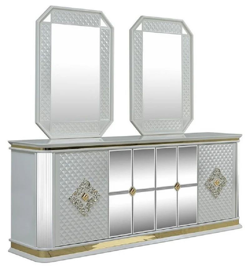 Casa Padrino Luxus Art Deco Möbel Set Weiß / Gold - 1 Sideboard & 2 Spiegel - Edel & Prunkvoll