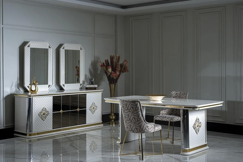 Casa Padrino Luxus Art Deco Möbel Set Weiß / Gold - 1 Sideboard & 2 Spiegel - Edel & Prunkvoll