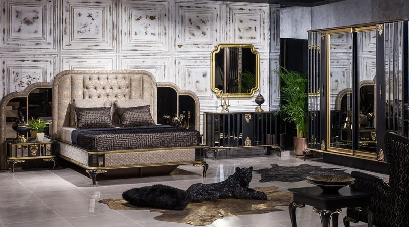Casa Padrino Luxus Barock Möbel Set Sideboard mit Spiegel Schwarz / Gold - Verspiegelter Massivholz Schrank mit elegantem Wandspiegel - Barock Möbel - Edel & Prunkvoll