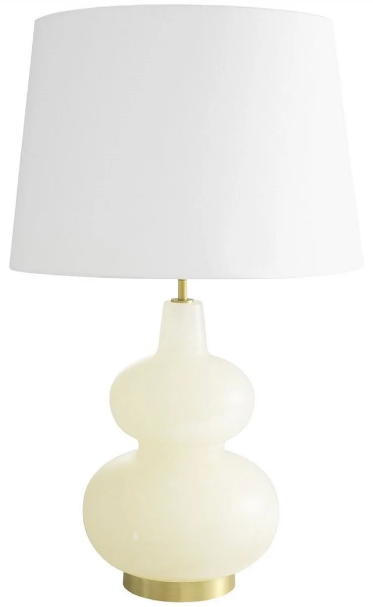 Casa Padrino Luxus Tischleuchte Alabaster / Antik Messingfarben / Weiß Ø 14 x H. 73 cm - Moderne Alabaster Schreibtschleuchte mit Lampenschirm - Luxus Kollektion