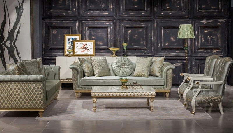 Casa Padrino Luxus Barock Sessel Türkis / Weiß / Gold - Eleganter Wohnzimmer Sessel mit Muster - Wohnzimmer Möbel im Barockstil