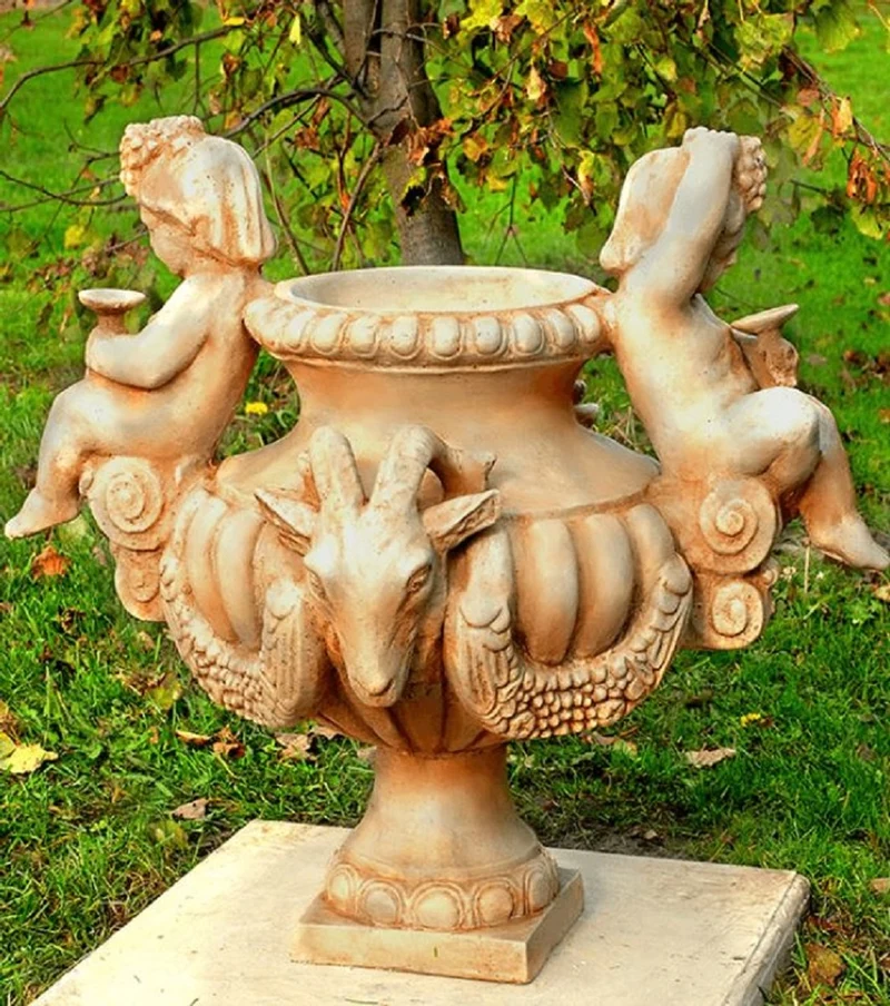 Casa Padrino Jugendstil Vase Beige Ø 58 x H. 69 cm - Elegante Blumenvase - Barock & Jugendstil Garten & Terrassen Deko