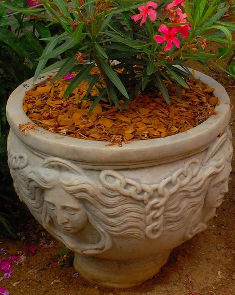 Casa Padrino Jugendstil Blumentopf Grau Ø 56 x H. 47 cm - Runder Pflanzentopf - Barock & Jugendstil Garten & Terrassen Deko
