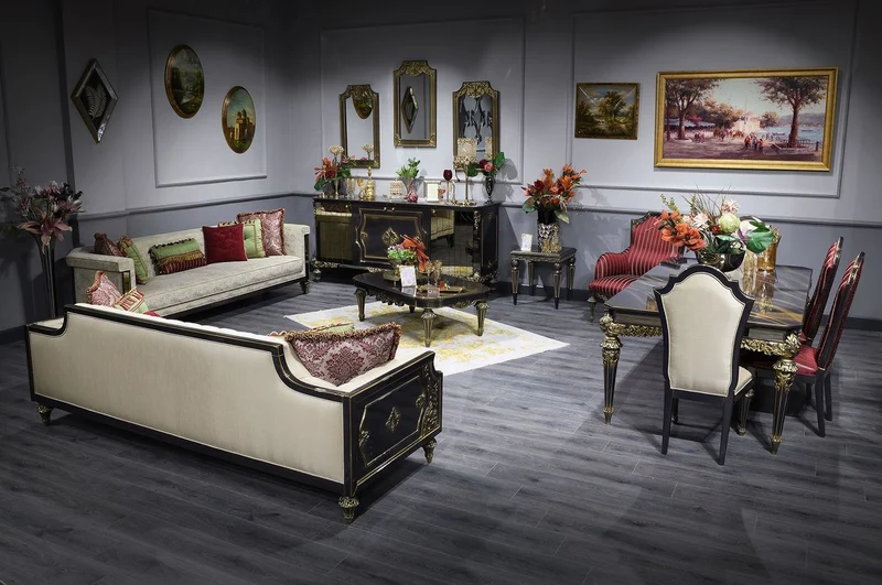 Casa Padrino Luxus Barock Esszimmer Set - 1 Esstisch & 6 Esszimmerstühle - Handgefertigte Esszimmer Möbel im Barockstil