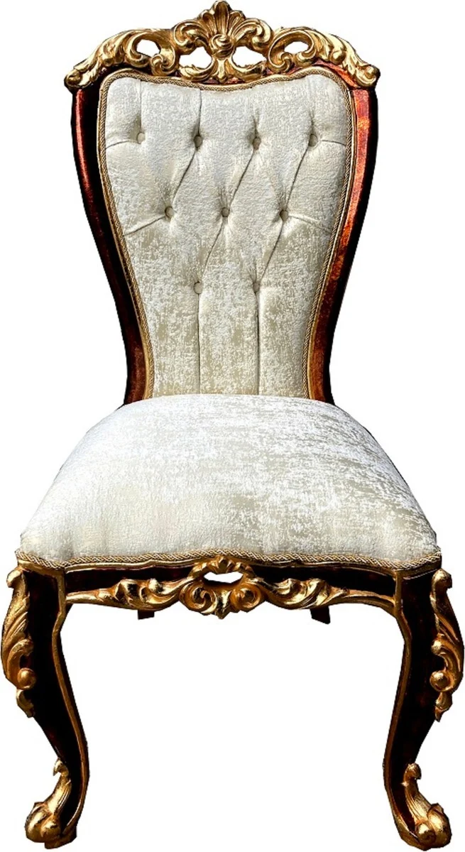 Casa Padrino Luxus Barock Esszimmerstuhl Set Cremefarben / Braun / Gold - 6 Handgefertigte Küchen Stühle im Barockstil - Barock Esszimmer Möbel - Edel & Prunkvoll