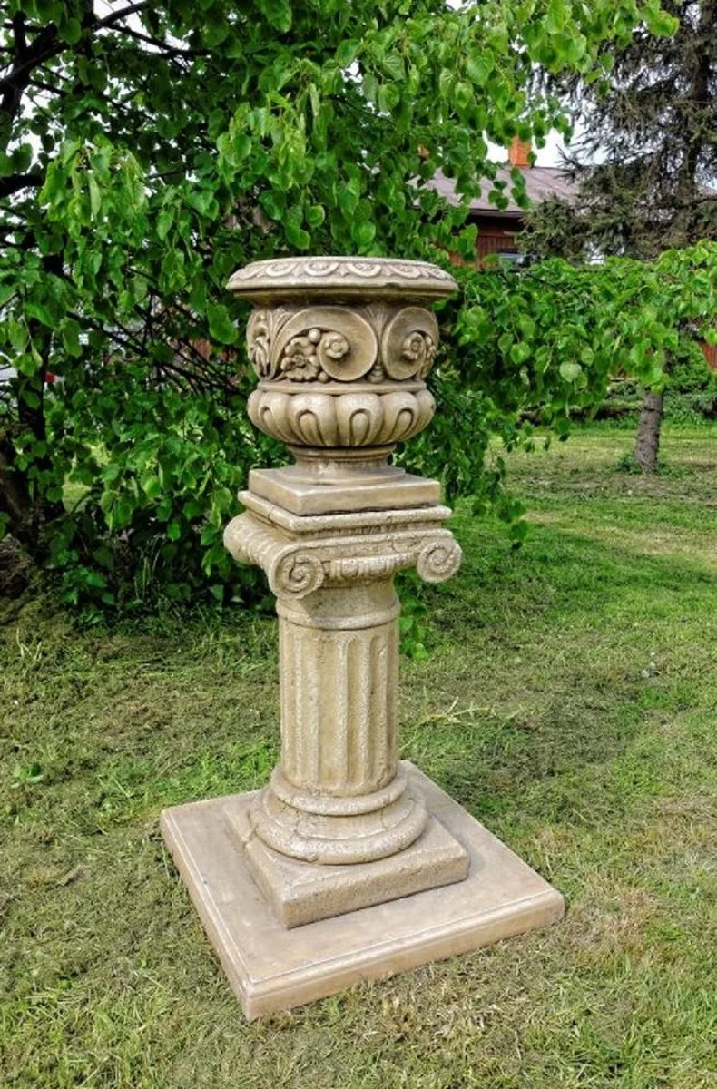 Casa Padrino Barock Blumentopf Grau Ø 39 x H. 40 cm - Prunkvoller Pflanzentopf im Barockstil - Barock Garten Deko Accessoires