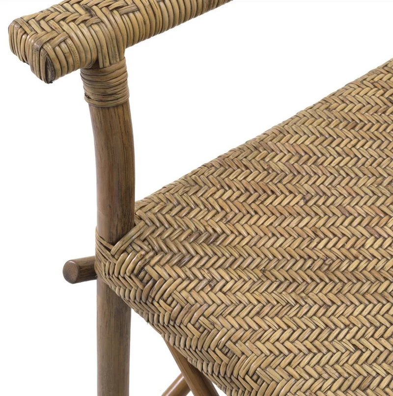 Casa Padrino Luxus Esszimmerstuhl Naturfarben 58,5 x 55,5 x H. 91,5 cm - Massivholz Stuhl mit Armlehnen und handgewebtem Rattangeflecht - Luxus Esszimmer Möbel