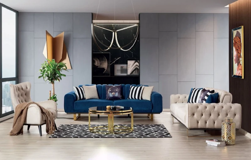 Casa Padrino Luxus Sofa Blau / Schwarz / Gold 240 x 100 x H. 85 cm - Modernes Wohnzimmer Sofa - Luxus Wohnzimmer Möbel