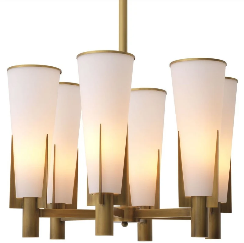 Casa Padrino Luxus Kronleuchter Antik Messingfarben / Weiß Ø 60 x H. 78 cm - Moderner Metall Kronleuchter mit Glas Lampenschirmen - Luxus Kollektion