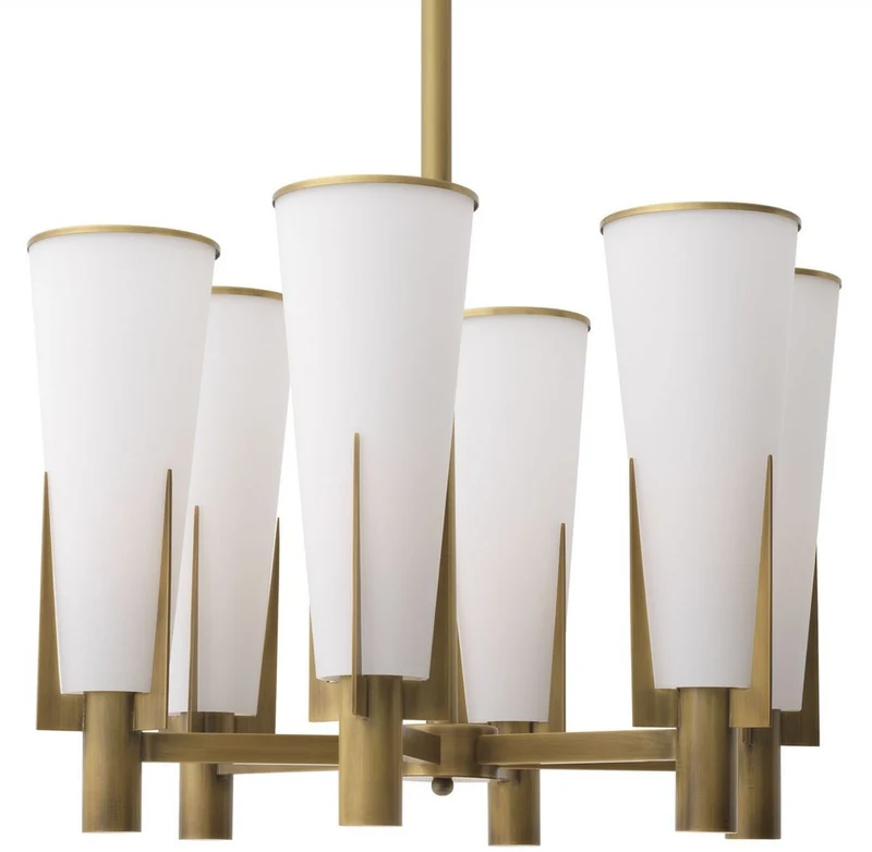 Casa Padrino Luxus Kronleuchter Antik Messingfarben / Weiß Ø 60 x H. 78 cm - Moderner Metall Kronleuchter mit Glas Lampenschirmen - Luxus Kollektion