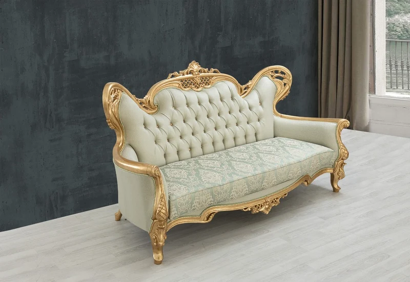 Casa Padrino Luxus Barock Wohnzimmer Set Hellgrün / Gold - 2 Sofas & 2 Sessel & 1 Couchtisch - Handgefertigte Barock Wohnzimmer Möbel - Edel & Prunkvoll