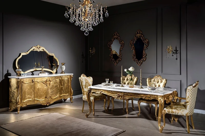 Casa Padrino Luxus Barock Esszimmerstuhl Set Weiß / Gold - 6 handgefertigte Küchen Stühle mit Armlehnen und elegantem Muster - Barock Esszimmer Möbel - Edel & Prunkvoll
