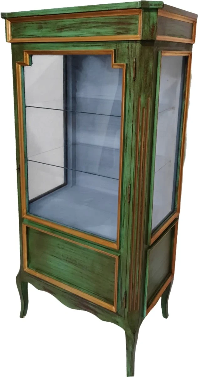 Casa Padrino Barock Vitrine Antik Stil Grün / Gold Vitrinenschrank 160 cm - Wohnzimmer Schrank - Antik Stil Möbel