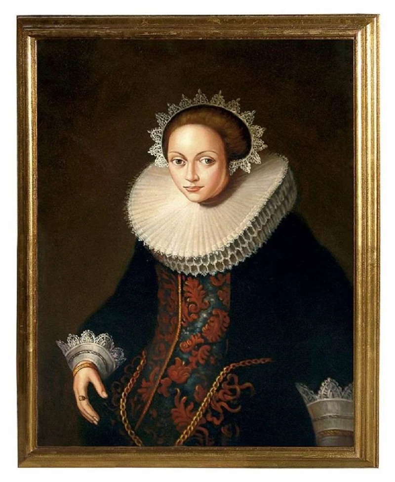 Casa Padrino Luxus Barock Ölgemälde Lady Mehrfarbig / Gold 55 x H. 65 cm - Handgemaltes Gemälde im Barockstil - Barock Wand Deko