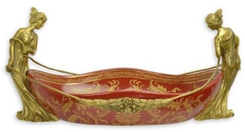 Casa Padrino Jugendstil Porzellan Schale Rot / Mehrfarbig / Gold 41 x H. 19 cm - Hotel & Restaurant Deko Accessoires