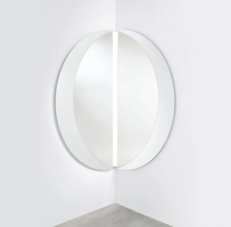Casa Padrino Luxus Eckspiegel 150 x 3,5 x H. 150 cm - Eck Wandspiegel mit LED Streifen - Hotel Spiegel - Boutique Spiegel - Luxus Qualität