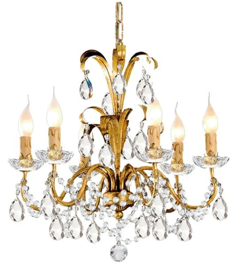 Casa Padrino Luxus Barock Kristall Kronleuchter Antik Gold Ø 50 x H. 56 cm - Prunkvoller Kronleuchter mit Böhmischem Kristallglas - Luxus Qualität
