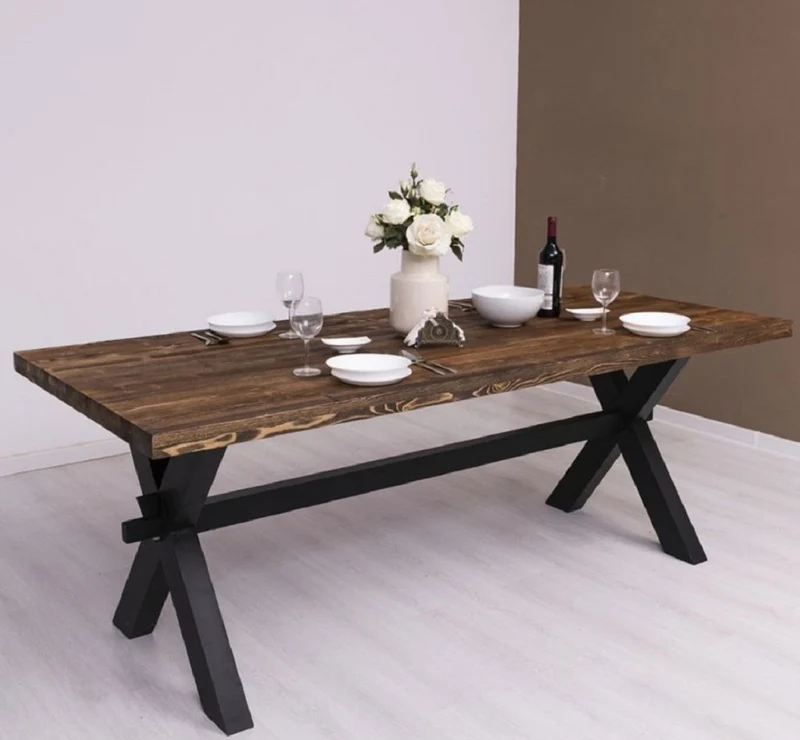 Casa Padrino Landhausstil Esstisch Dunkelbraun / Schwarz 210 x 90 x H. 78 cm - Massivholz Küchentisch - Landhausstil Esszimmer Möbel