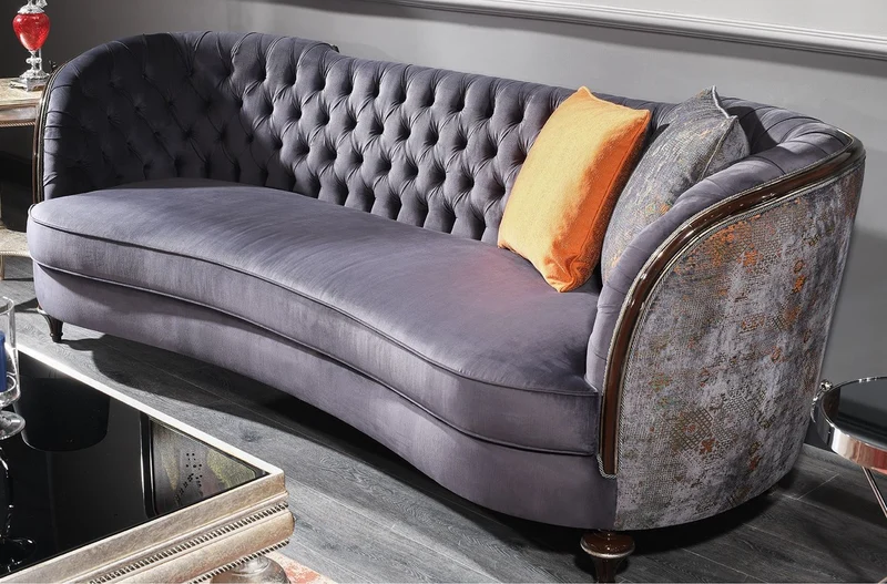 Casa Padrino Luxus Barock Sofa Lila / Braun / Silber - Handgefertigtes Wohnzimmer Sofa - Barock Wohnzimmer Möbel