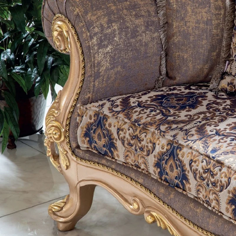 Casa Padrino Luxus Barock Sofa Lila / Grau / Gold 240 x 90 x H. 123 cm - Handgefertigtes Wohnzimmer Sofa mit elegantem Muster - Barock Wohnzimmer Möbel - Edel & Prunkvoll