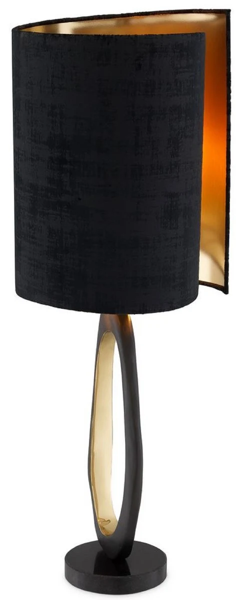 Casa Padrino Luxus Tischleuchte Schwarz / Messingfarben / Gold Ø 32 x H. 85 cm - Moderne Schreibtischleuchte mit Granitsockel - Luxus Leuchten