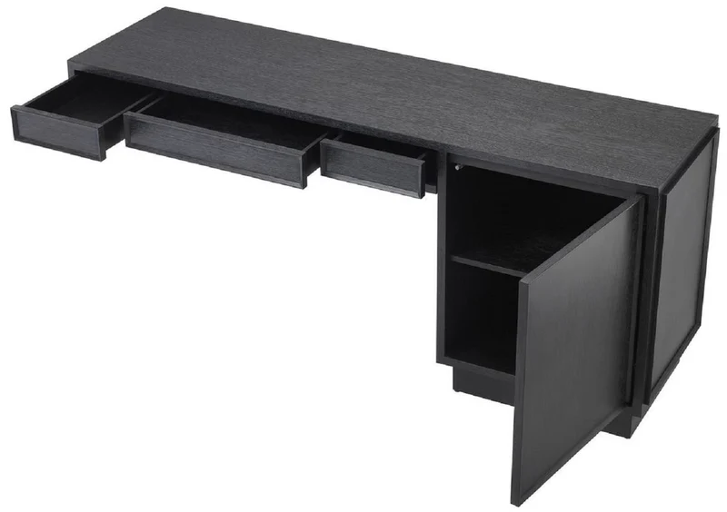 Casa Padrino Designer Massivholz Schreibtisch Anthrazitgrau 183 x 51 x H. 79 cm - Bürotisch - Computertisch - Büro Möbel - Luxus Qualität