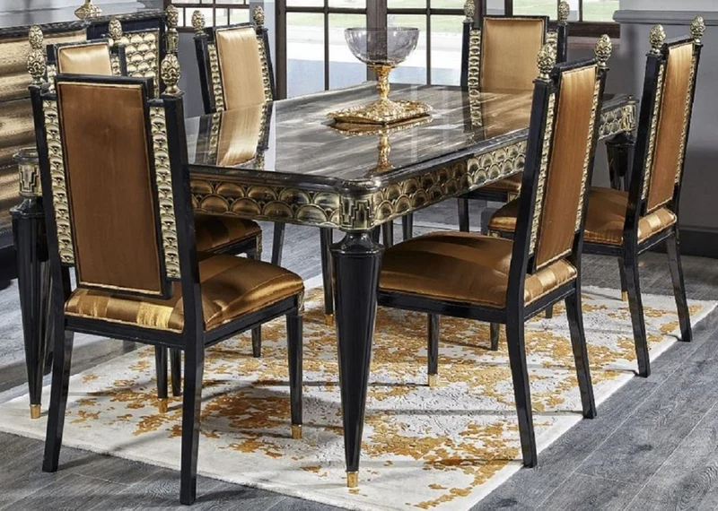 Casa Padrino Luxus Barock Esstisch Gold / Schwarz - Handgefertigter Massivholz Esszimmertisch - Barock Esszimmer Möbel - Edel & Prunkvoll