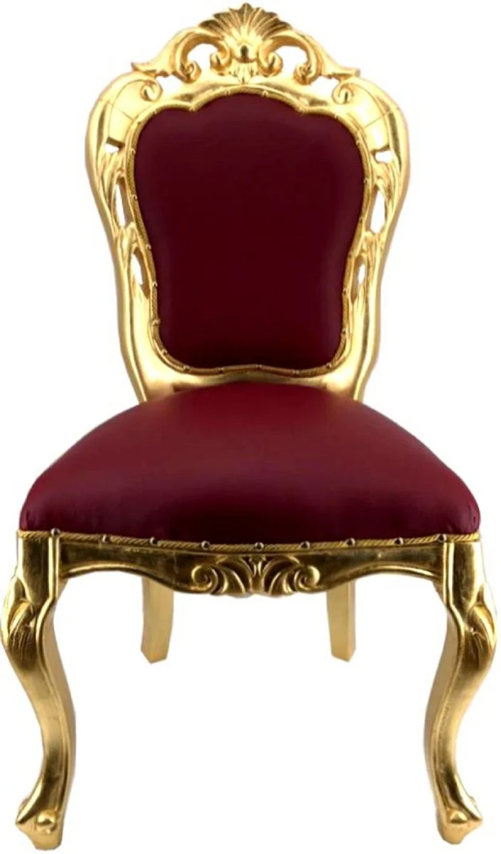 Casa Padrino Luxus Barock Esszimmerstuhl Set Bordeauxrot / Gold - 6 handgefertigte Esszimmerstühle mit Lederoptik - Barock Esszimmer Möbel