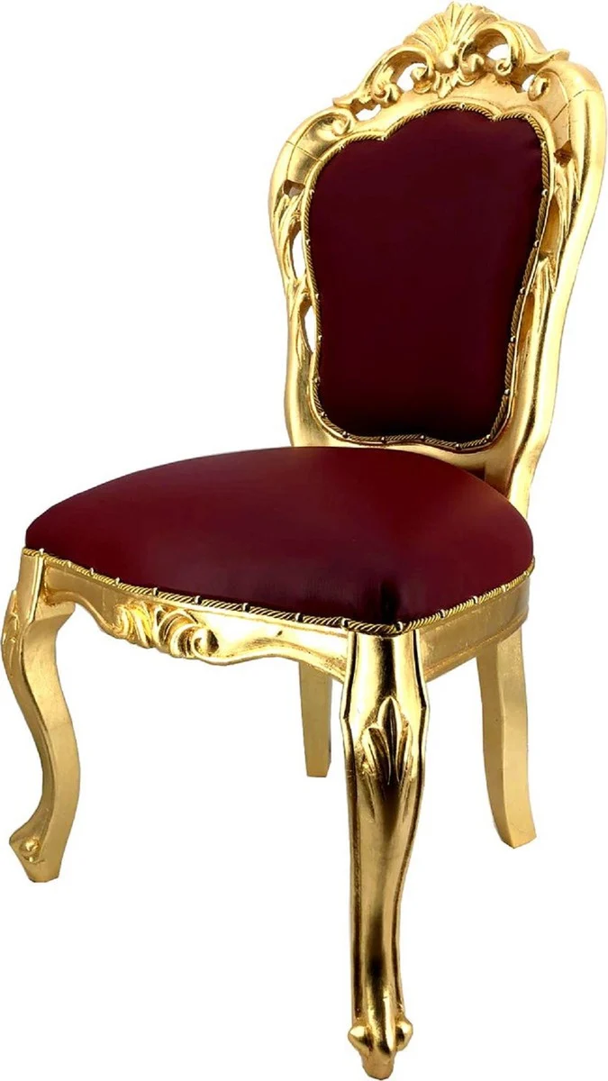 Casa Padrino Luxus Barock Esszimmerstuhl Set Bordeauxrot / Gold - 6 handgefertigte Esszimmerstühle mit Lederoptik - Barock Esszimmer Möbel