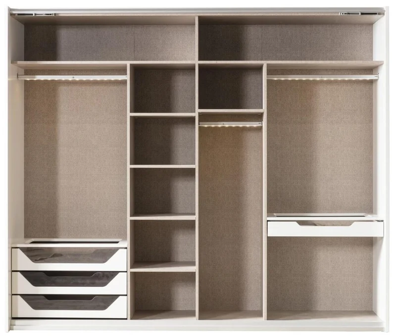 Casa Padrino Luxus Schlafzimmerschrank Weiß / Kupferfarben 260 x 70 x H. 220 cm - Massivholz Kleiderschrank mit 2 Schiebetüren - Luxus Schlafzimmer Möbel