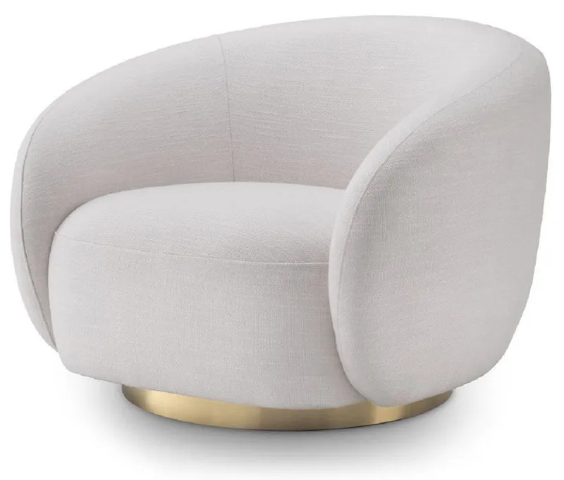 Casa Padrino Luxus Drehsessel Weiß / Messingfarben 96 x 85 x H. 74 cm - Wohnzimmer Sessel - Wohnzimmer Möbel - Luxus Qualität