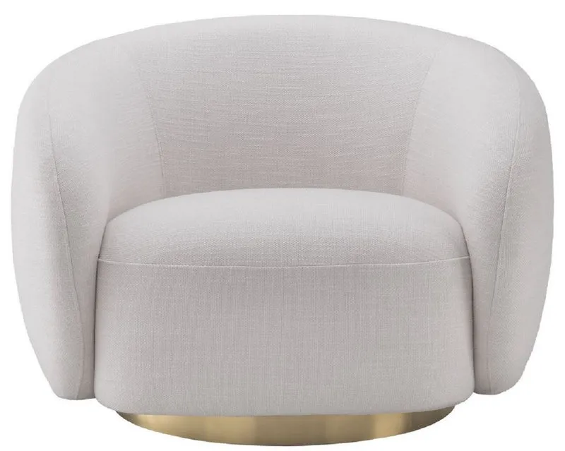 Casa Padrino Luxus Drehsessel Weiß / Messingfarben 96 x 85 x H. 74 cm - Wohnzimmer Sessel - Wohnzimmer Möbel - Luxus Qualität