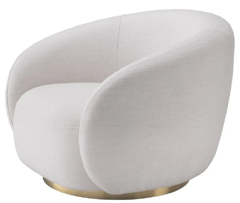 Casa Padrino Luxus Drehsessel Weiß / Messingfarben 96 x 85 x H. 74 cm - Wohnzimmer Sessel - Wohnzimmer Möbel - Luxus Qualität