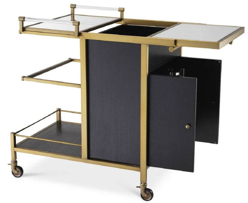 Casa Padrino Luxus Servierwagen Messingfarben / Schwarz 94,5 x 54 x H. 83,5 cm - Hotel Restaurant Gastronomie Trolley - Luxus Accessoires