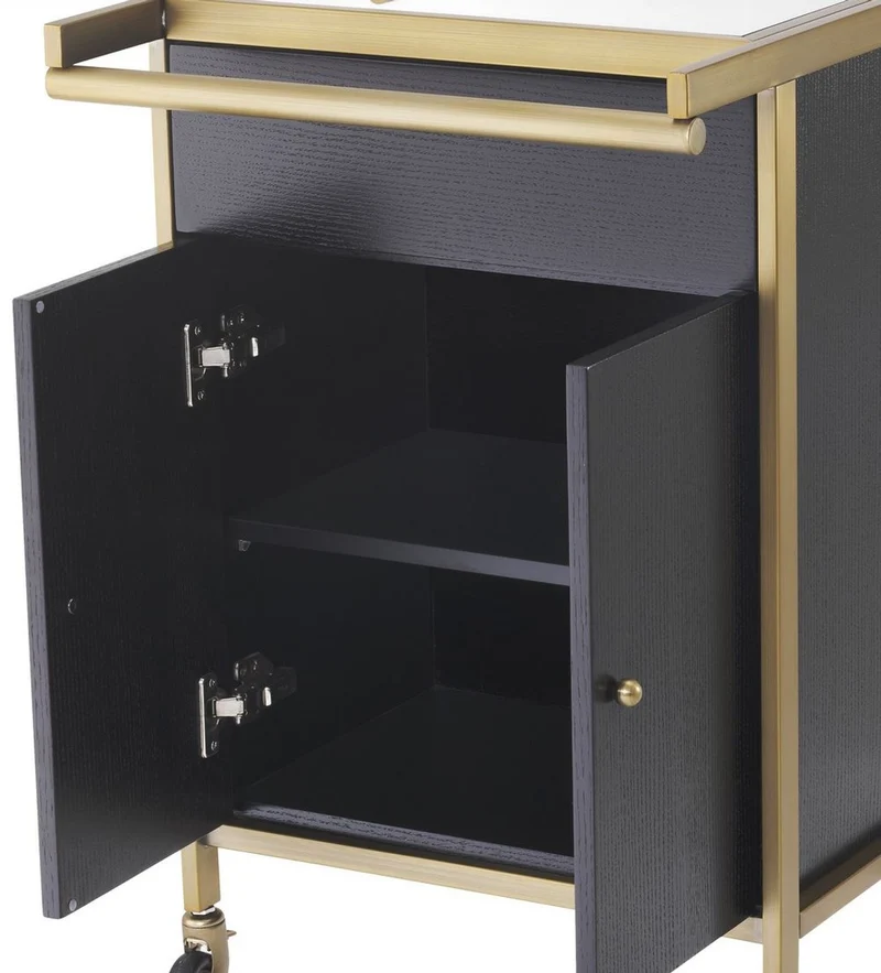 Casa Padrino Luxus Servierwagen Messingfarben / Schwarz 94,5 x 54 x H. 83,5 cm - Hotel Restaurant Gastronomie Trolley - Luxus Accessoires