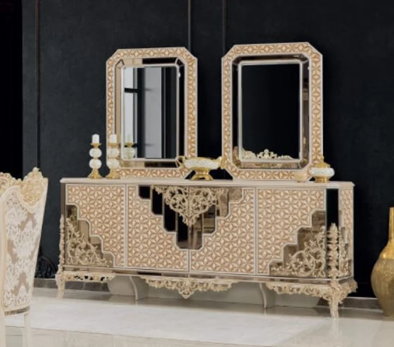 Casa Padrino Luxus Barock Möbel Set Weiß / Gold - 1 Sideboard & 2 Spiegel - Handgefertigte Möbel im Barockstil - Edel & Prunkvoll